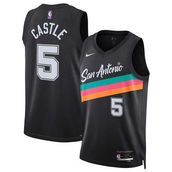 Men%27s San Antonio Spurs #5 Stephon Castle Black 2025-26 City Edition Swingman Stitched Jersey Dzhi