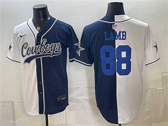 Men%27s Dallas Cowboys #88 CeeDee Lamb White Navy Split Stitched Jersey