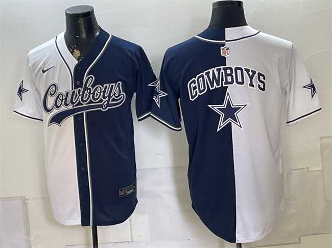 Men%27s Dallas Cowboys Team Big Logo White Navy Split Stitched Jersey