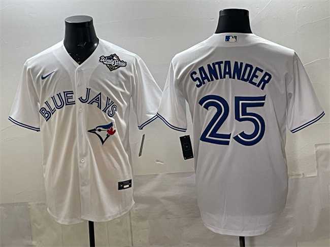 Men%27s Toronto Blue Jays #25 Anthony Santander White 2025 World Series Home Cool Base Stitched Jersey