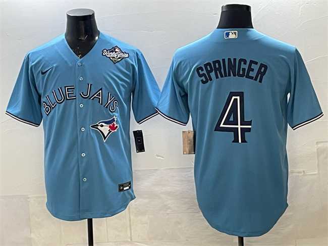 Men%27s Toronto Blue Jays #4 George Springer Blue 2025 World Series Cool Base Stitched Jersey