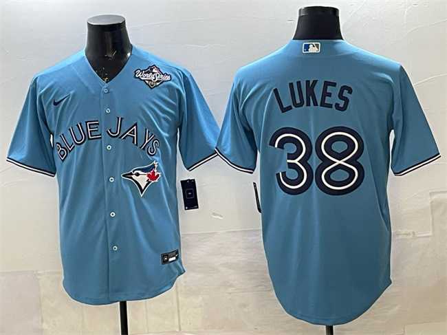 Men%27s Toronto Blue Jays #38 Nathan Lukes Blue 2025 World Series Cool Base Stitched Jersey
