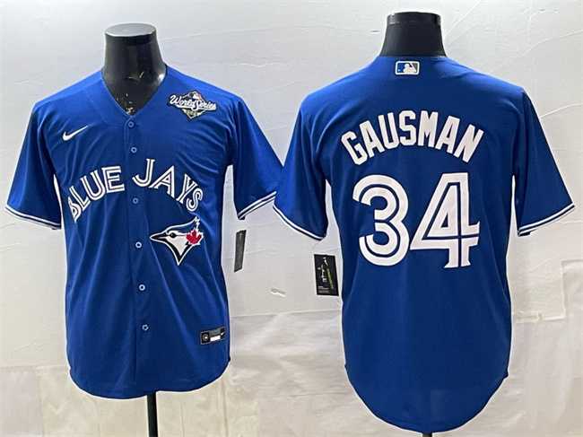 Men%27s Toronto Blue Jays #34 Kevin Gausman Royal 2025 World Series Cool Base Stitched Jersey