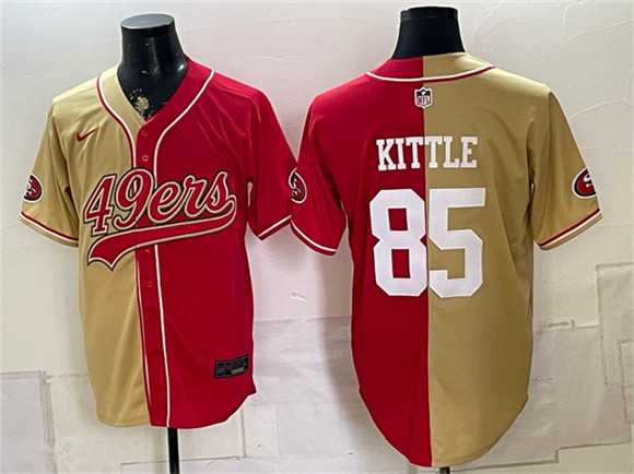 Men%27s San Francisco 49ers #85 George kittle Gold Red Split Stitched Jersey