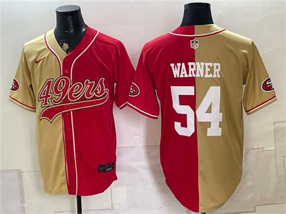 Men%27s San Francisco 49ers #54 Fred Warner Gold Red Split Stitched Jersey