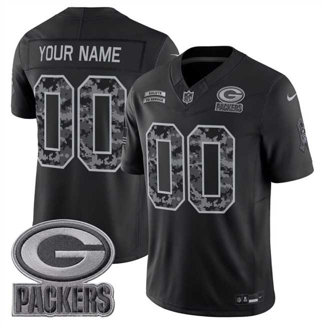 Men%27s Green Bay Packers Active Player Custom Black F.U.S.E. 2026 Salute to Service Limited Football Stitched Jersey