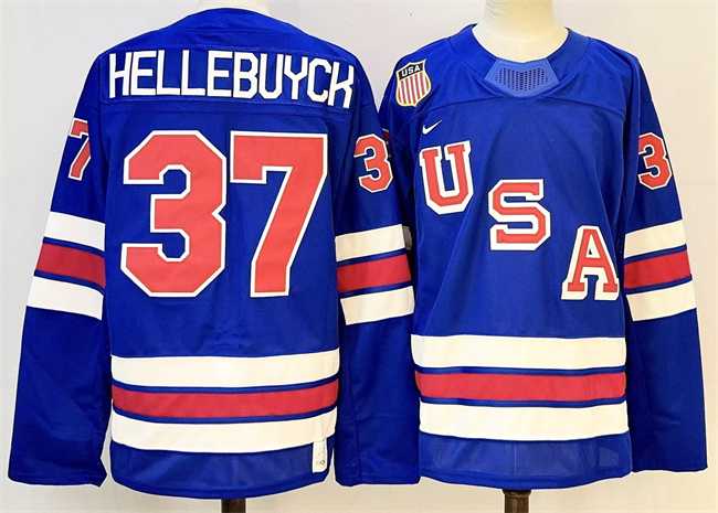 Men%27s USA #37 Connor Hellebuyck Royal 2025-2026 Stitched Jersey