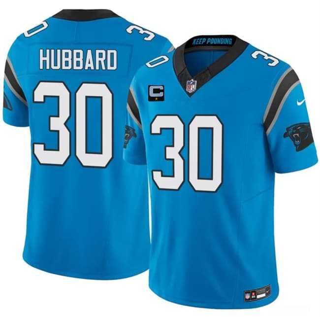 Men%27s Carolina Panthers #30 Chuba Hubbard Blue 2026 F.U.S.E. 1-Star C Patch Vapor Limited Stitched Jersey Dzhi
