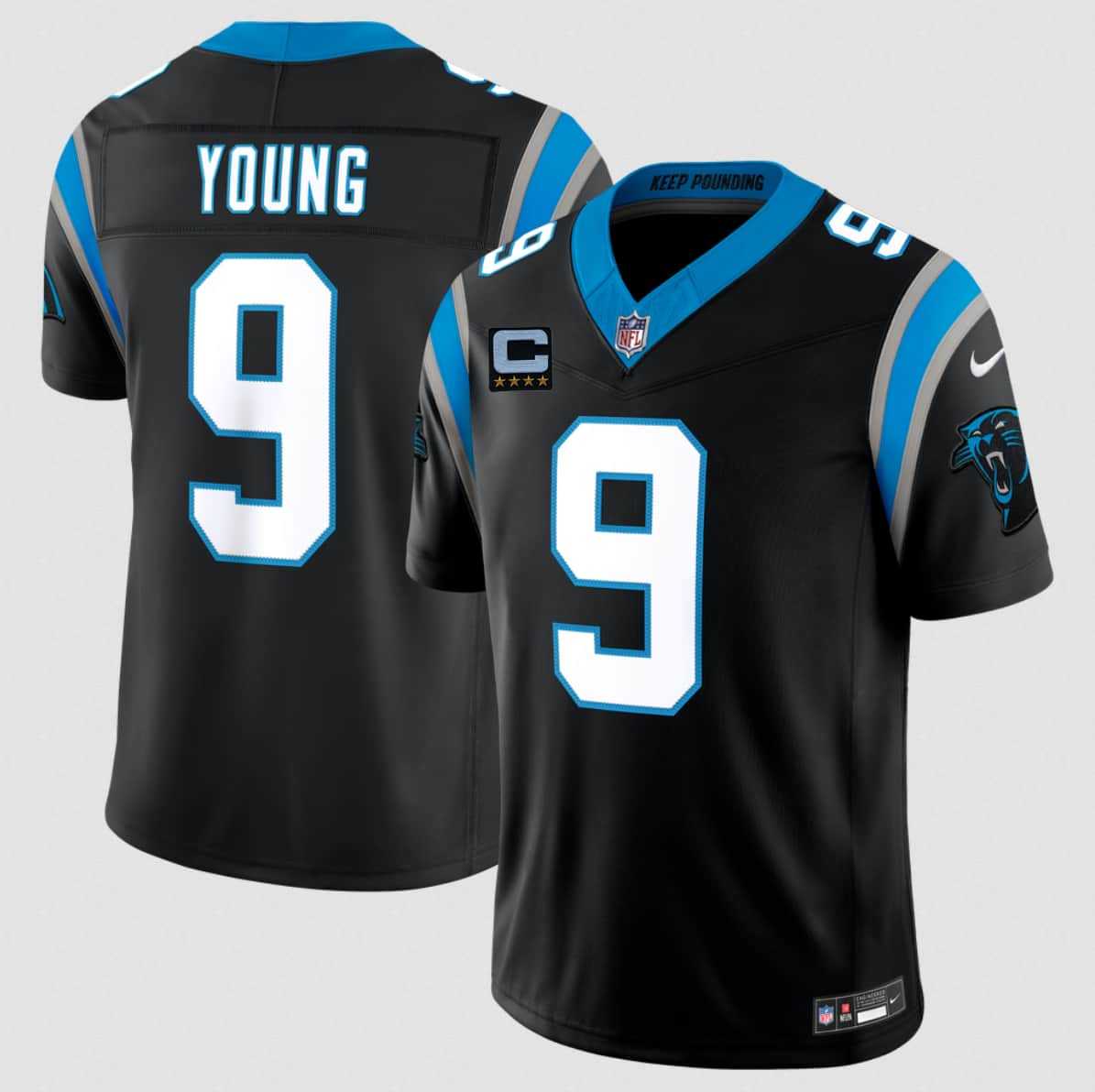 Men%27s Carolina Panthers #9 Bryce Young Black 2026 F.U.S.E. 4-Star C Patch Vapor Limited Stitched Jersey Dzhi
