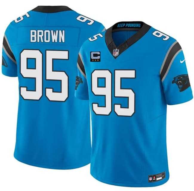Men%27s Carolina Panthers #95 Derrick Brown Blue 2026 F.U.S.E. 3-Star C Patch Vapor Limited Stitched Jersey Dzhi