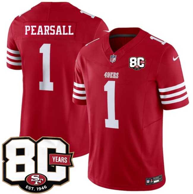 Men%27s San Francisco 49ers #1 Ricky Pearsall Red 80th Anniversary Patch 2026 F.U.S.E. Vapor Untouchable Limited Stitched Jersey Dzhi