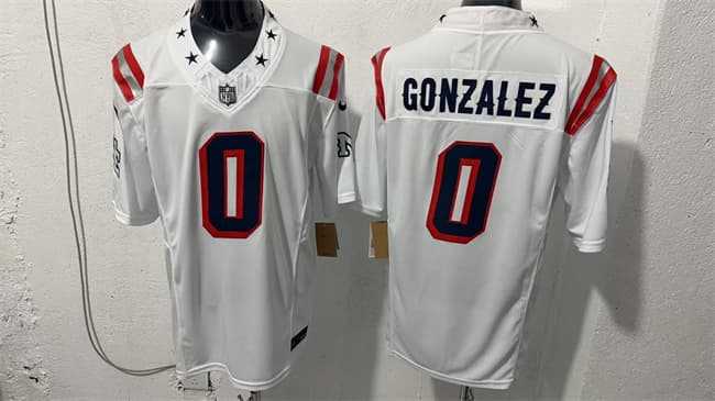 Men%27s New England Patriots #0 Christian Gonzalez White F.U.S.E. Vapor Limited Football Stitched Jersey
