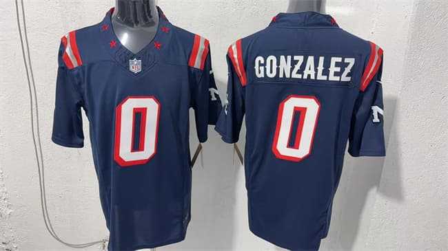 Men%27s New England Patriots #0 Christian Gonzalez Navy F.U.S.E. Vapor Limited Football Stitched Jersey