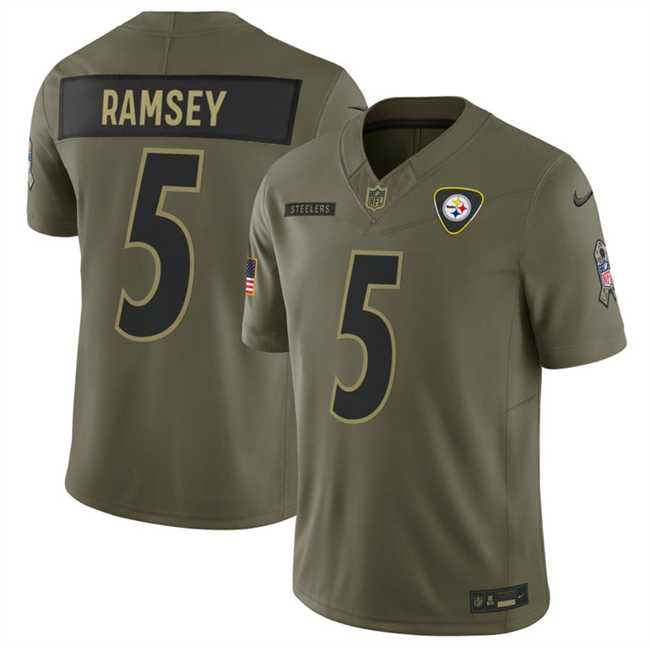 Men%27s Pittsburgh Steelers #5 Jalen Ramsey Olive 2025 F.U.S.E. Salute to Service Limited Stitched Jersey Dyin