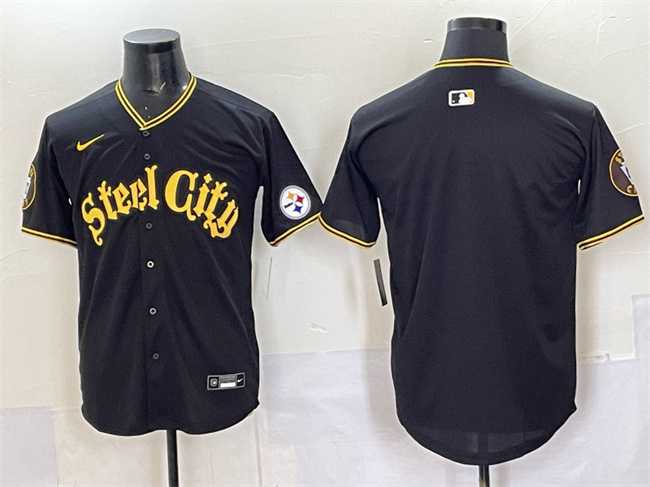 Men%27s Pittsburgh Steelers Blank Black 412 Patch Vapor Premier Limited Stitched Baseball Jersey