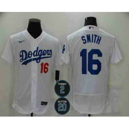 Men Los Angeles Dodgers 16 Will Smith White #2 20 Patch Stitched MLB Flex Base Nike Jersey