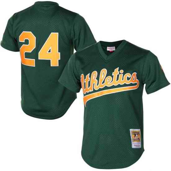 Men Nike Oakland Athletics #24 Rickey Henderson Green Throwback Stitched Baseball Jersey->boston red sox->MLB Jersey