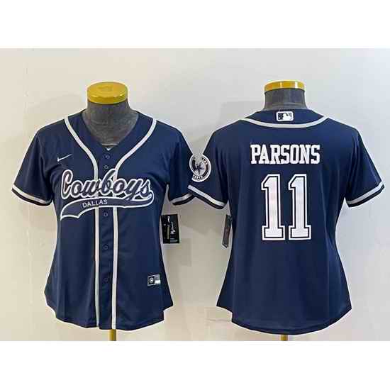 Women Dallas Cowboys #11 Micah Parsons Navy With Patch Cool Base Stitched Baseball Jersey