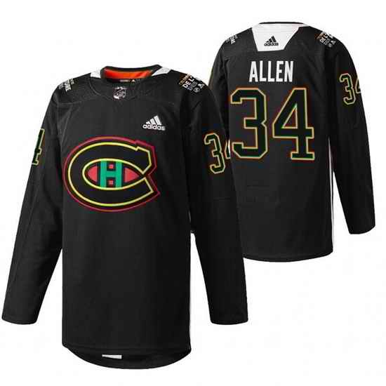 Men Montreal Canadiens #34 Jake Allen 2022 Black Warm Up History Night Stitched Jerse->montreal canadiens->NHL Jersey