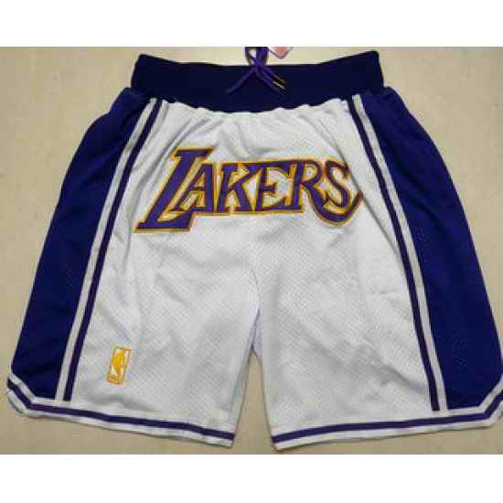 Men Los Angeles Lakers White Gold NBA Just Don Swingman Throwback Shorts->nba shorts->NBA Jersey
