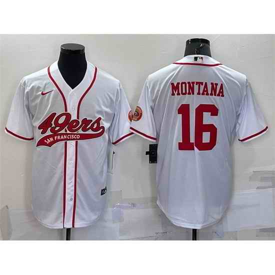 Men San Francisco 49ers #16 Joe Montana White With Patch Cool Base Stitched Baseb->san francisco 49ers->NFL Jersey