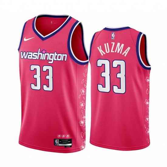 Men Washington Wizards 33 Kyle Kuzma 2022 #23 Pink City Edition Limited Stitched Basketball Jersey->2019 final game->NBA Jersey