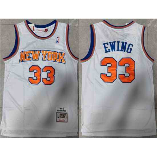 Men New Yok Knicks #33 Patrick Ewing White Throwback Stitched Jersey->golden state warriors->NBA Jersey