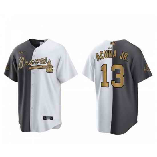 Men Atlanta Braves #13 Ronald Acuna Jr  2022 All Star White Gray Two Tone Split Cool Base Stitched Baseball Jersey