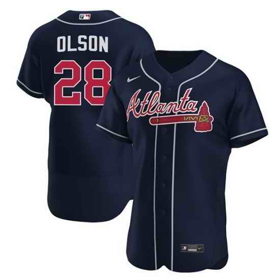 Men Atlanta Braves #28 Matt Olson Navy Flex Base Stitched Baseball jersey