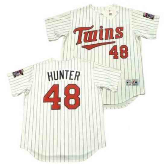 Men Twins Torii Hunter White Pinstripe Stitched MLB Jersey->youth mlb jersey->Youth Jersey