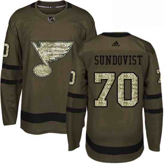 Mens Adidas St Louis Blues #70 Oskar Sundqvist Authentic Green Salute to Service NHL Jersey