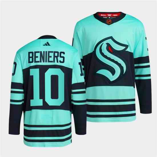 Men Seattle Kraken #10 Matty Beniers Ice Blue 2022 23 Reverse Retro Stitched Jersey->seattle kraken->NHL Jersey