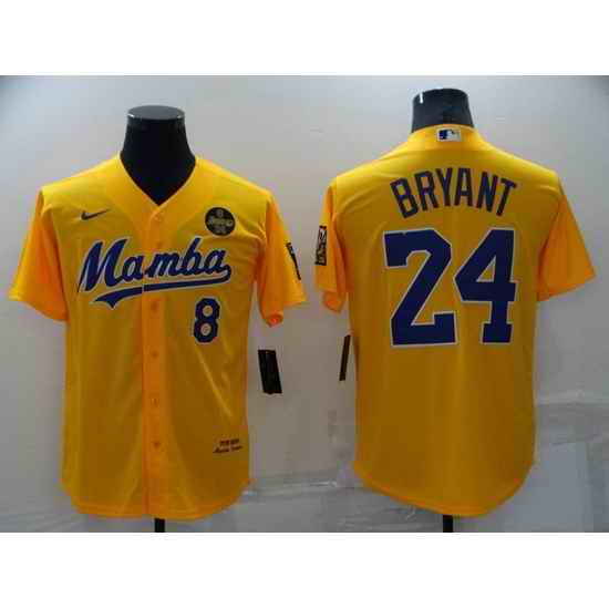 Men Los Angeles Dodgers Front #8 Back 24 Kobe Bryant  Mamba Yellow Cool Base Stitched jersey