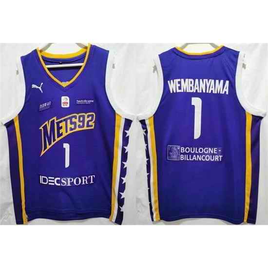 Men Boulogne Levallois Metropolitans 92 #1 Victor Wembanyama Purple Stitched Jersey->atlanta hawks->NBA Jersey