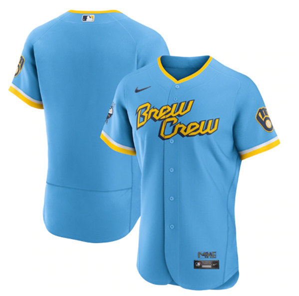 Men's Milwaukee Brewers Blank Powder Blue 2022 City Connect Flex Base Stitched Jersey->milwaukee brewers->MLB Jersey