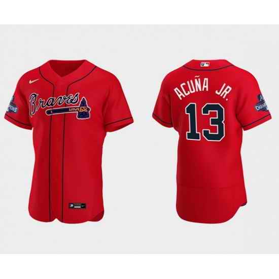 Men's Red Atlanta Braves #13 Ronald Acuna Jr. 2021 World Series Champions Flex Base Stitched Jersey->2021 world series->MLB Jersey