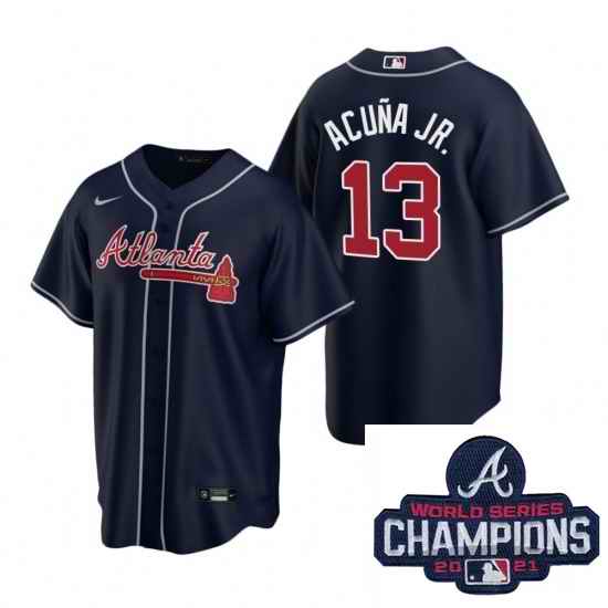 Men Nike Atlanta Braves #13 Ronald Acuna Jr Navy Alternate Stitched Baseball Stitched MLB 2021 Champions Patch Jersey->2021 world series->MLB Jersey