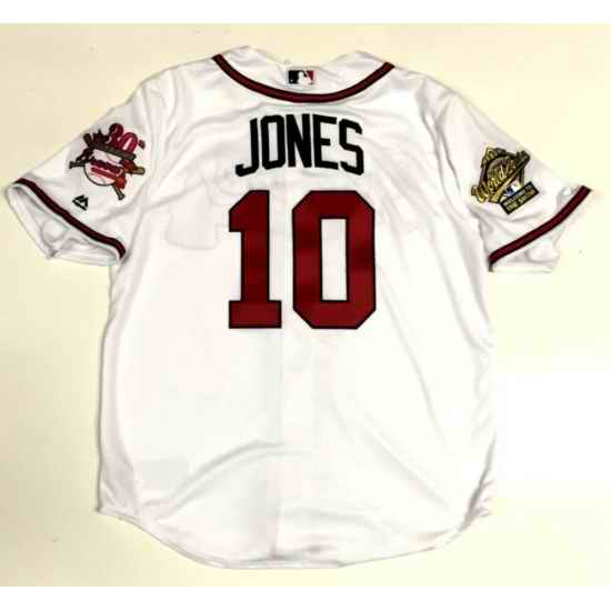 Men ATLANTA BRAVES #10 CHIPPER JONES 1995 WORLD SERIES MAJESTIC COOL BASE Jersey