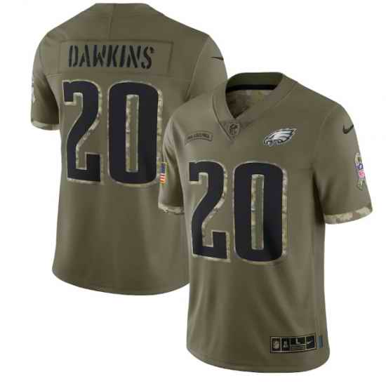 Men Philadelphia Eagles #20 Brian Dawkins Olive 2022 Salute To Service Limited Stitched Jersey