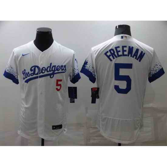 Men Los Angeles Dodgers #5 Freddie Freeman White City Connect Flex Base Stitched jersey