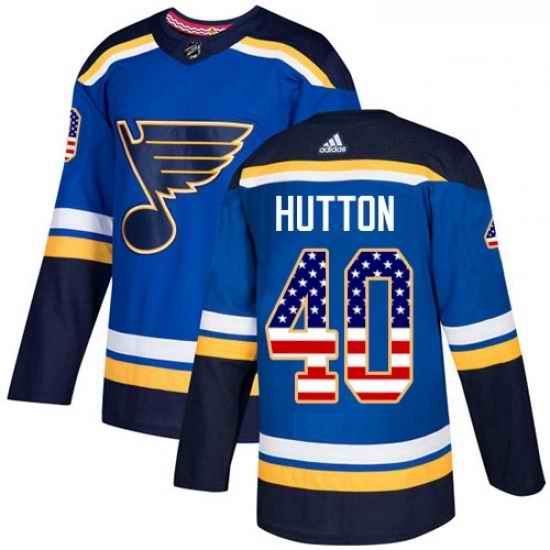 Youth Adidas St Louis Blues #40 Carter Hutton Authentic Blue USA Flag Fashion NHL Jersey