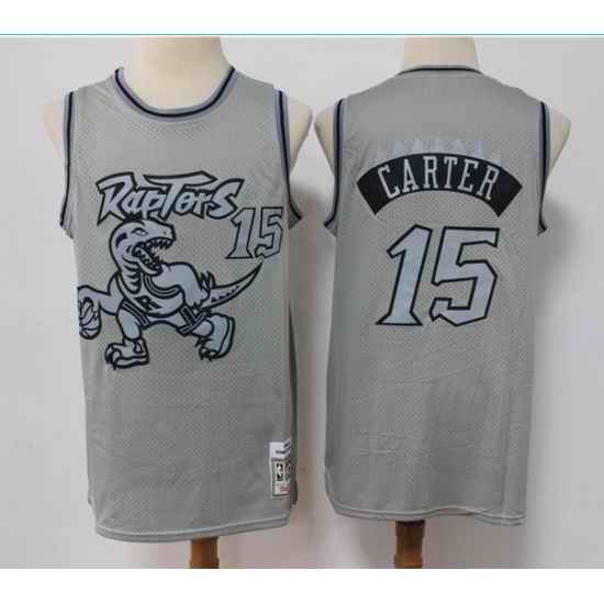 Men Toronto Raptors #15 Vince Carter Grey Throwback Stitched Basketball Jersey