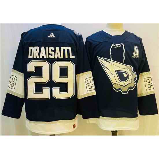 Men Edmonton Oilers #29 Leon Draisaitl Navy White Stitched Jersey->edmonton oilers->NHL Jersey