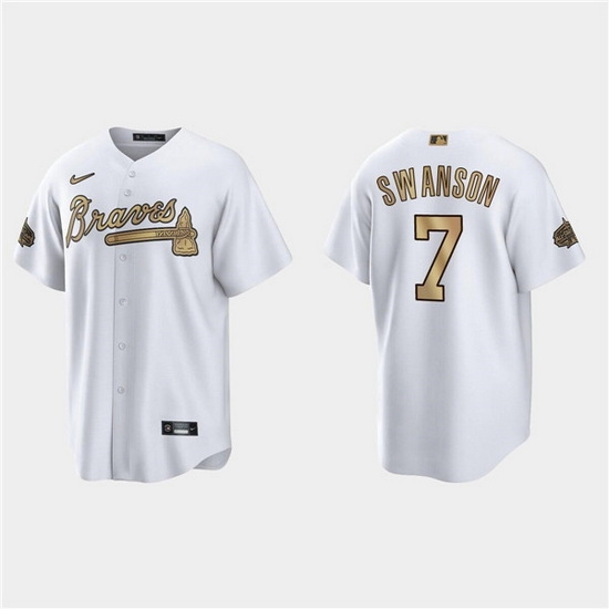 Men Atlanta Braves #7 Dansby Swanson 2022 All Star White Cool Base Stitched Baseball Jersey
