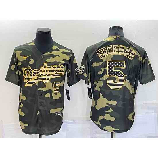 Men Los Angeles Dodgers #5 Freddie Freeman Olive Cool Base Stitched Baseball Jersey