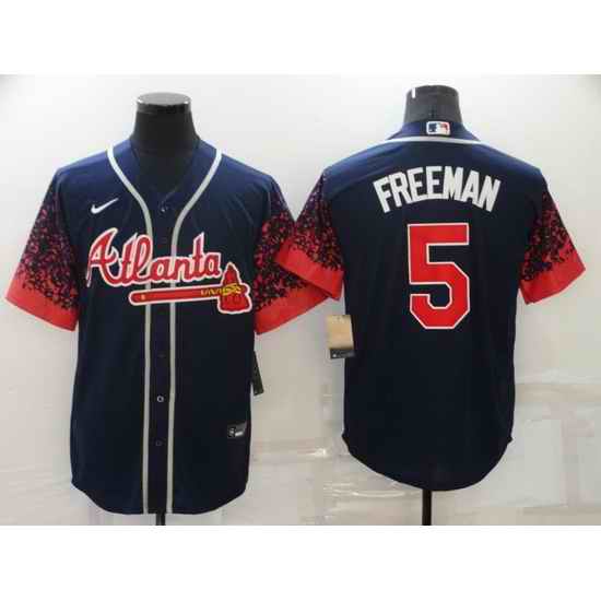 Men's Nike Atlanta Braves #5 Freddie Freeman Navy 2021 New Jersey
