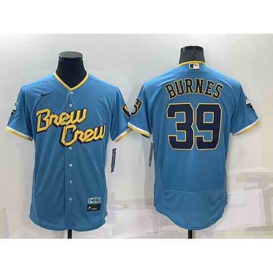 Men Milwaukee Brewers #39 Corbin Burnes 2022 Powder Blue City Connect Flex Base Stitched Jersey->milwaukee brewers->MLB Jersey