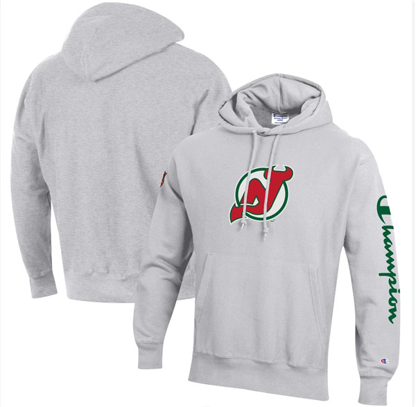 Men's New Jersey Devils Champion Heathered Gray Reverse Weave Pullover Hoodie->anaheim ducks->NHL Jersey