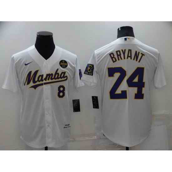 Men Los Angeles Dodgers Front #8 Back 24 Kobe Bryant  Mamba White Cool Base Stitched jersey