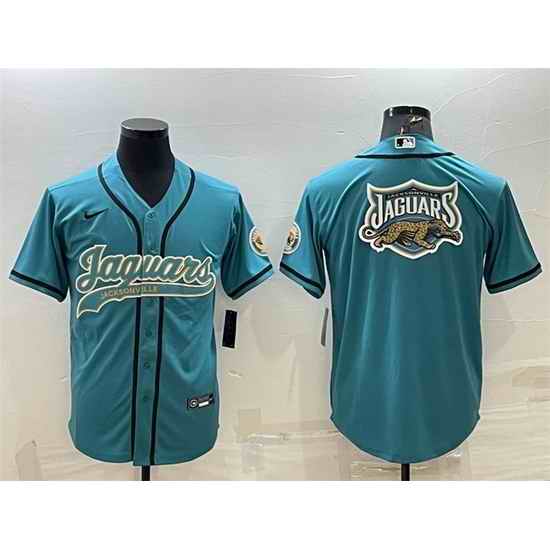 Men Jacksonville Jaguars Teal Team Big Logo With Patch Cool Base Stitched Baseball Jersey->jacksonville jaguars->NFL Jersey